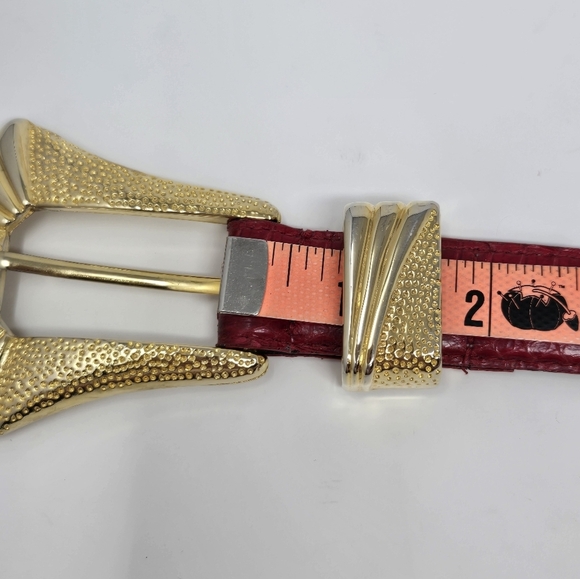 VINTAGE JANA GENUINE SNAKESKIN RED BELT GOLD BUCKLE & END CAP WOMEN LARGE 1980s - Picture 6 of 15